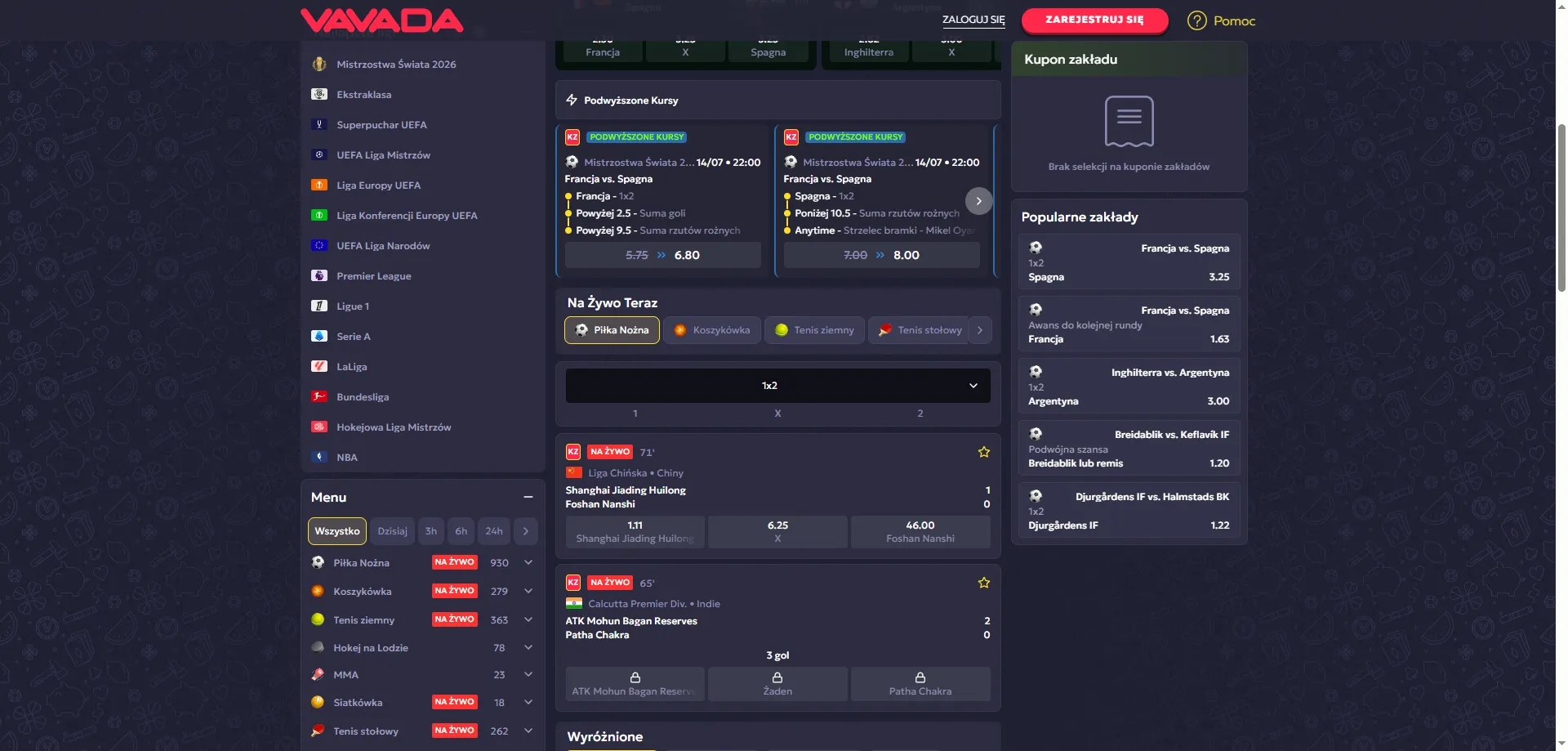 Zakłady sportowe Vavada Casino – piłka nożna, tenis i esport